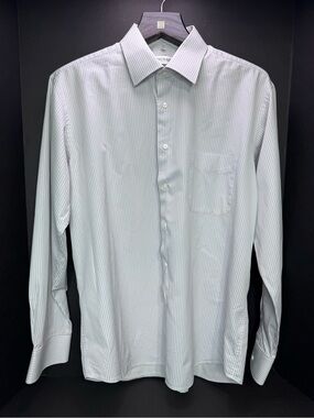 Balmain Paris Men’s XL 43-44 Striped Long Sleeve Dress Shirt Gray White